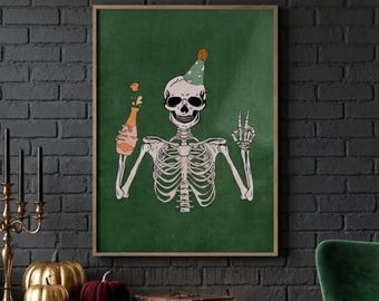 ハロウィンの骸骨ハッピーアワープリント、不気味なバーの装飾デジタルダウンロード