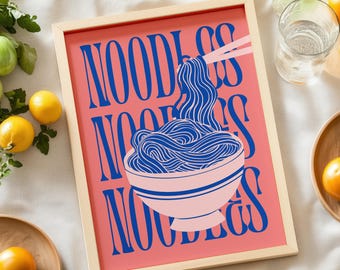 Impressão digital de arte japonesa de macarrão ramen para cozinha.