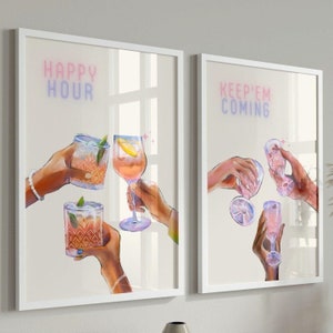 ハッピーアワープリント、乾杯プリントダウンロード、Keep Em Comingプリント、バーカートウォールアート、部屋の壁飾り、ヴィンテージリキュールポスター、アルコールプリント