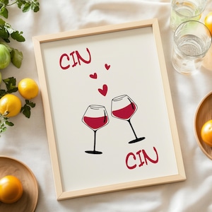 Cin Cin レトロワインプリント、乾杯プリント、バーカートアート、レトロカクテルポスター、レトロドリンクプリント、ヴィンテージワインプリント、キッチン壁装飾