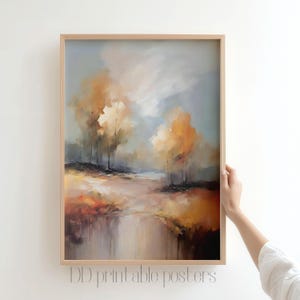 Neutral Landscape Print, Printable Tree Art, Abstract Oil Painting, Soft Landscape Minimalist Wall Art, Landscape Download, Digital Print