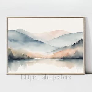 Impressão de paisagem em aquarela de montanha, arte minimalista em aquarela para parede, impressão digital, pôster de arte abstrata de paisagem, download instantâneo