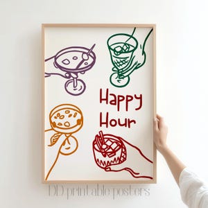 Happy Hour Bar Cart Wall Art, Cheers Print Download, Bar Cart Decor, Trendy Wall Art, Bar Cart Print, Kitchen Wall Art, Colorful Art Print