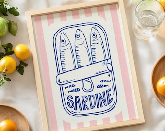 Sardine Can Kitchen Print: Retro Food Illustration Digital Download