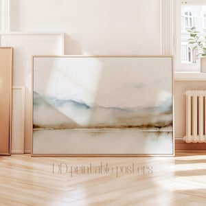 Watercolor Landscape Print, Minimalist Wall Art, Neutral Landscape Poster, Beige Brown Blue Print, Digital Art Print, Landscape Download