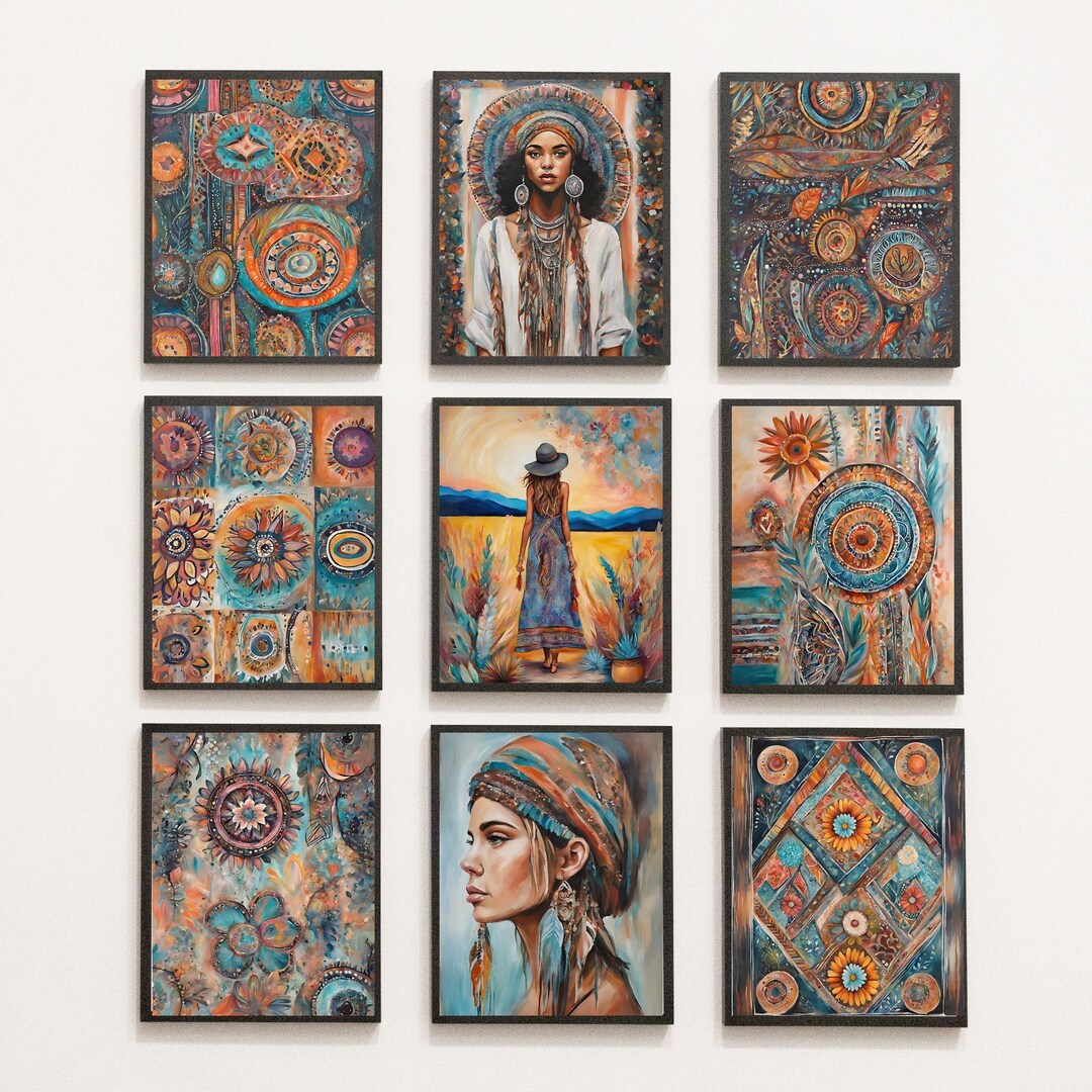 Boho Woman Portrait Prints Ethnic Summer Gallery Wall Art Set of 9 ...