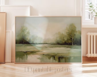Abstract Green Landscape Print, Muted Minimalist Wall Art Printable Digital Download