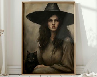 Vintage Witch Halloween Art Print, Rustic Witchy Decor Digital Download