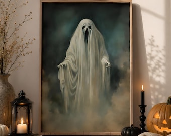 Ghost Printable Wall Art, Vintage Halloween Decor Digital Download