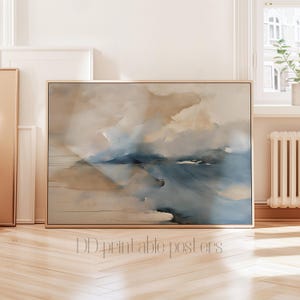 Abstract Beach Wall Art, Watercolor Coastal, Blue Beige Ocean Wall Art, Seacape Painting, Minimalist Beach Print, Beach House Wall Art Print