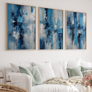 Ensemble de 3 imprimés bleu marine abstrait, art mural imprimable, lot de mur de la galerie abstraite, grand art mural, déco au-dessus du lit, téléchargement d&#39;art numérique