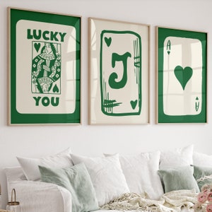 Impressions porte-bonheur, art rétro tendance, lot de 3, impression esthétique tendance, poster carte As vert, art mural tendance, art rigolo, décoration murale pour dortoir