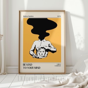 Póster "Be Kind To Your Mind", impresión de arte de pared retro de moda, impresión psicodélica, estilo de los años 70, decoración de pared de dormitorio, descarga instantánea, impresiones de arte retro