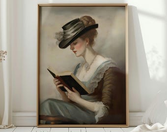 Victorian Woman Reading Art Print Elegant Antique Portrait Digital Download