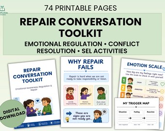 SEL Toolkit for Kids: Repair Conversations, Apology Scripts & Emotional Regulation | Social Skills Printable, Conflict Resolution Activities