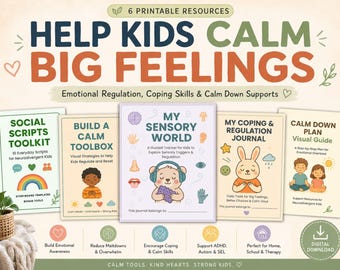 Beruhigen Sie sich & Emotionsregulierung Bündel | Bewältigungstechniken, SEL-Werkzeuge, Calm Corner Printables für Kinder