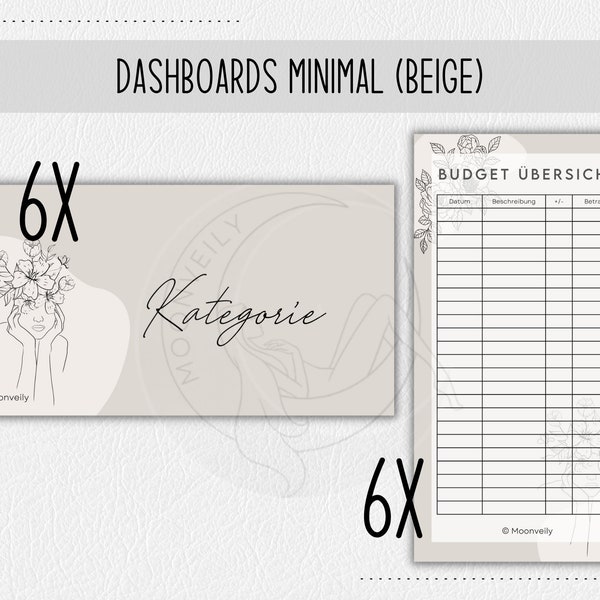 Minimal (beige) 6x Dashboards & 6x Budget Übersichten personalisierbar