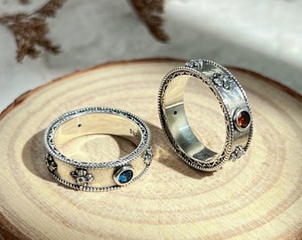 Sophie Ring heult Ring mit glänzenden Diamanten All-over Sterling Silber Paar Ringe, Handmade Sterling Silber