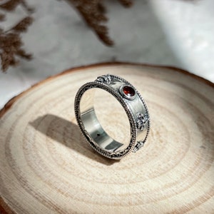 Sophie ring howls ring inlaid with shiny diamonds All-over sterling silver couple rings,Handmade sterling silver Red