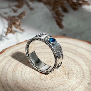 Sophie ring howls ring inlaid with shiny diamonds All-over sterling silver couple rings,Handmade sterling silver Blue