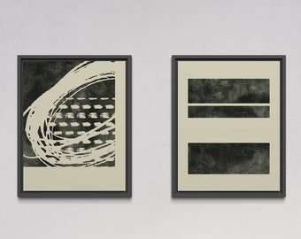 ABSTRACTE ZWART BEIGE Art Print Set van 2, Monochrome Wabi Sabi Wall Decor, Japandi Scandinavische kunst, geometrische afdrukbare Gallery Set van 2