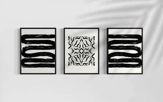 BLACK AND WHITE Abstract Art Print Set of 3 / Modern - Etsy