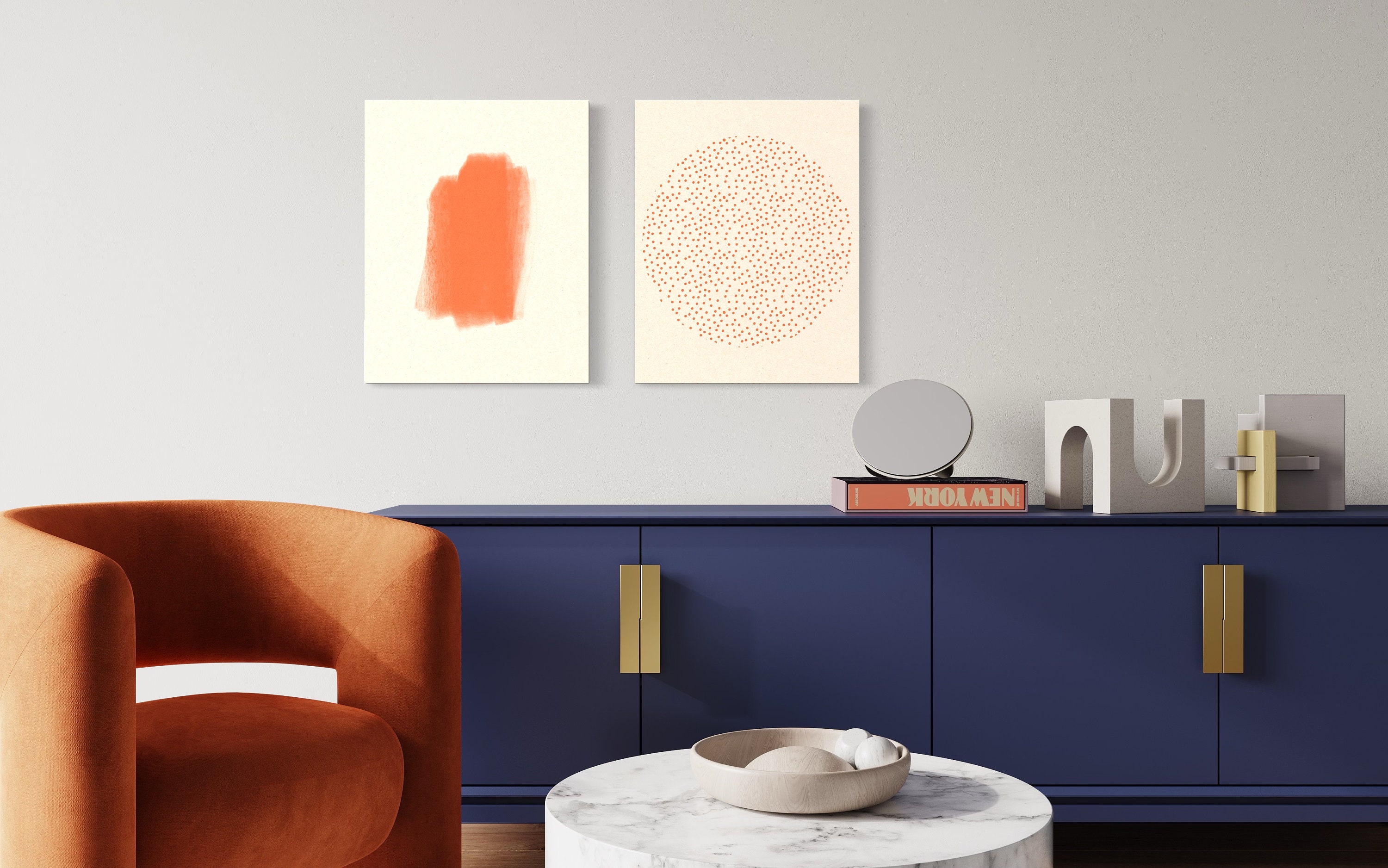Orange Wall Art / Minimalist Art Print Set of 2 / Modern Abstract Art ...