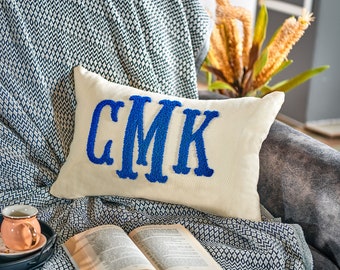 MONOGRAM Punch Needle Hoop Embroidery Lumbar Pillow, Personalized Baby Girl Name Pillow, Baby Nursery Decor Gift, Gift For Her, Pillow Cover