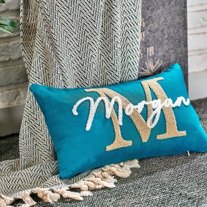 Custom Name Punch Needle Embroidery Pillow Cover, Personalized Gift, Home Decor, Wedding Gift, Lumbar Pillow, Custom New Baby Gift, Pillows