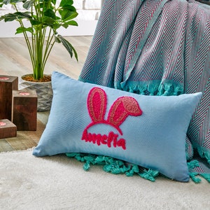Embroidered Easter Pillow: Personalized Bunny Ears Gift