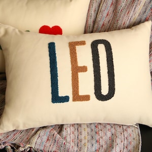 Custom Golden Punch Needle Handmade Pillows, Home Decor, Personalized Gift, First Christmas Gift, Birthday Gift, Glitter Embroidered Pillow