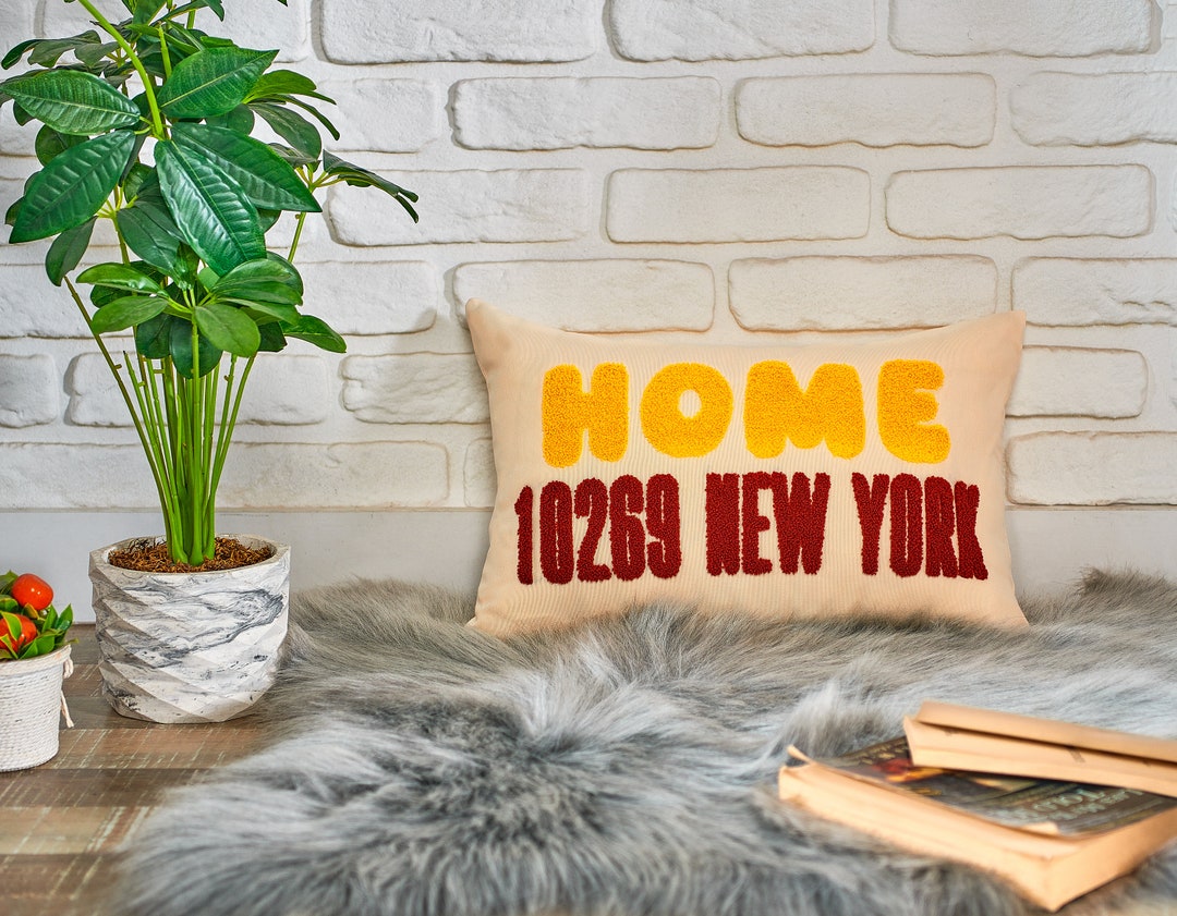 Personalized Home Address Embroidery Pillow, Housewarming Gift, Custom ...