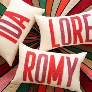 Custom Punch Needle Embroidered Pillow: Organic Linen Monogram