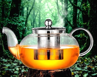 Clear Glass Teapot with Removable Infuser 800ml / 1200ml – Loose Leaf Tea Maker, Stovetop Safe Borosilicate Tea Pot Gift