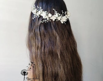Wedding Hair Piece, Pearl Hair Vine, Floral Hair Accessory, Bridal Headband, Flower Hair Comb, porcelain bridal crown