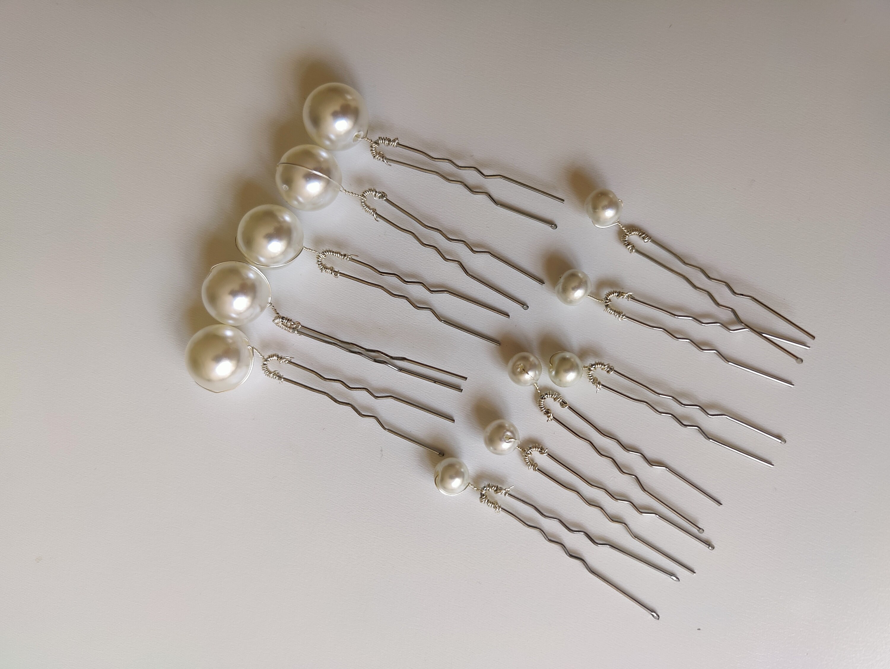 Pearl Wedding Hair Pins: Bridal Headpiece, Silver Wire (set 