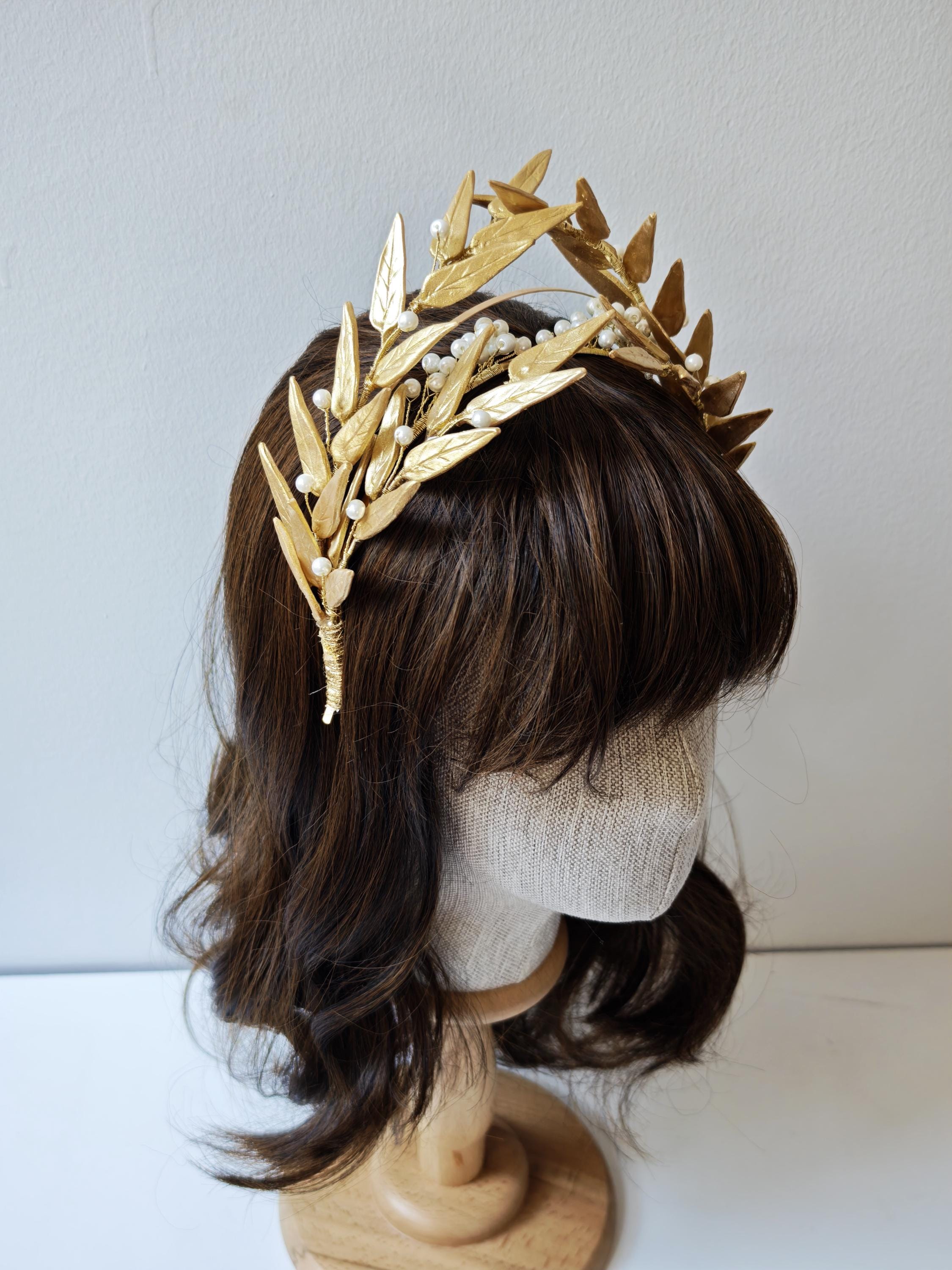 Handcrafted Gold Leaf Bridal Tiara, Floral Headpiece - Etsy