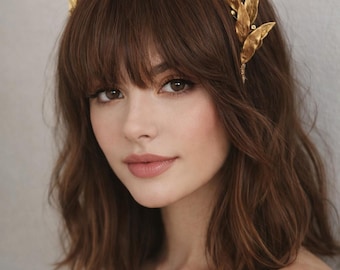 Złoty wianek laurowy, porcelanowe liście, ozdoba ślubna, rzymska tiara, dodatek ślubny w stylu boho