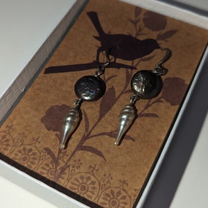 Jessica J Drexler Designs Handmade Earrings from Vintage Findings Dark Coin Pearls and Vintage Pearl Seashell Dangle Earrings Unworn w Tag