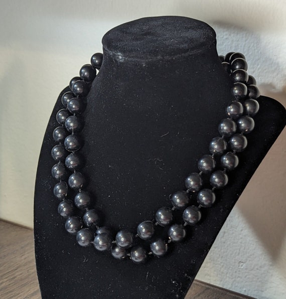 Vintage Black Plastic Bead Strand 24" No Clasp Be… - image 2