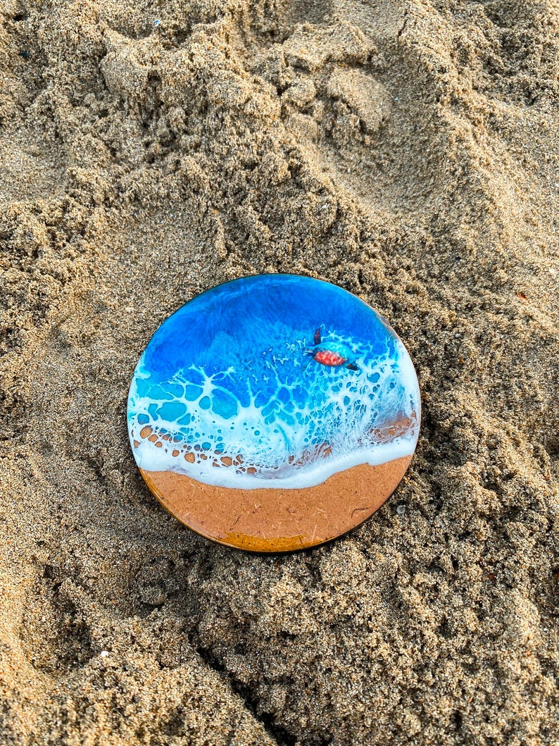 Handmade Beach Inspired Wood Coasters, Blue Coastal and Beach House