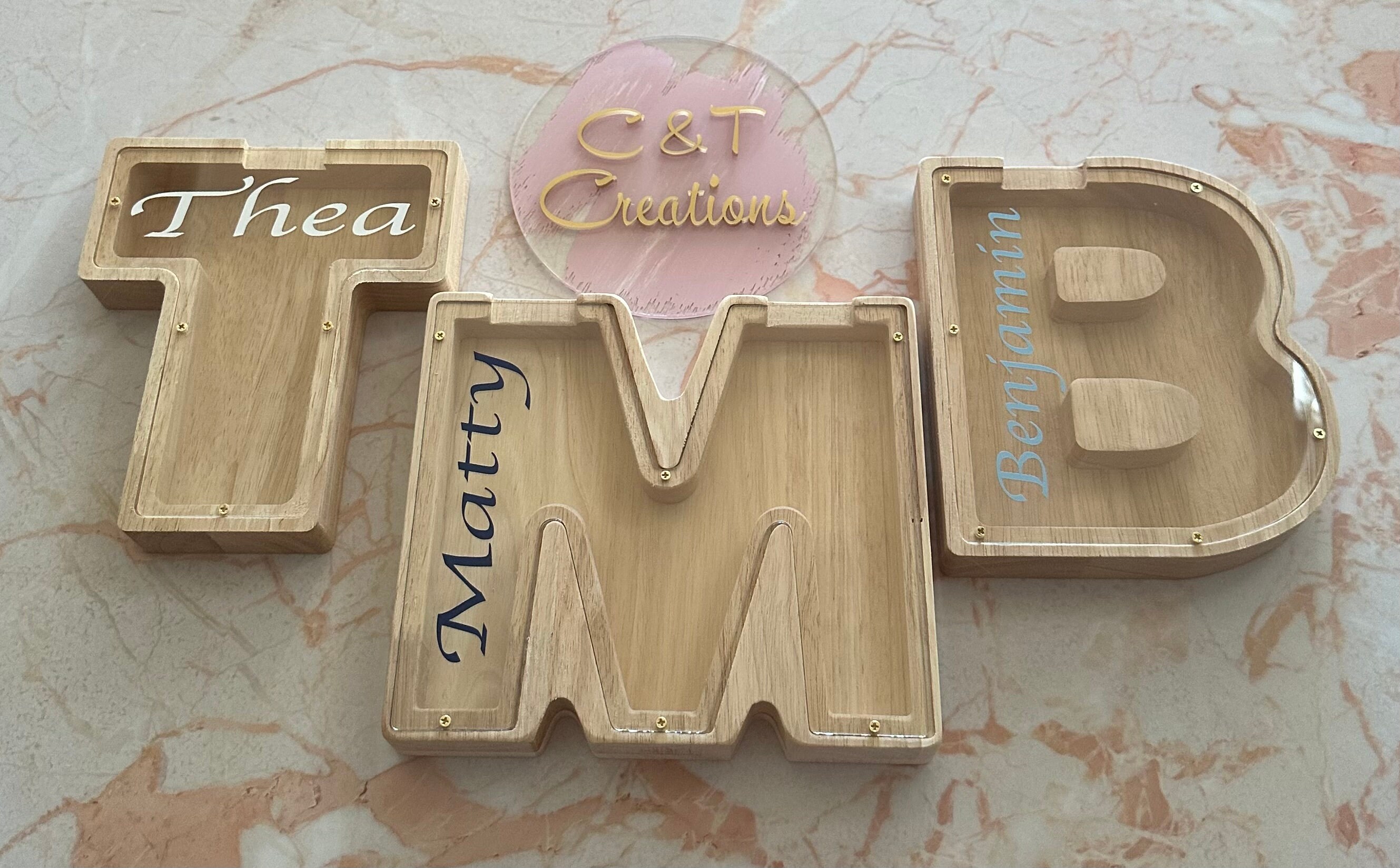 Personalised Wooden Alphabet Money Box Etsy