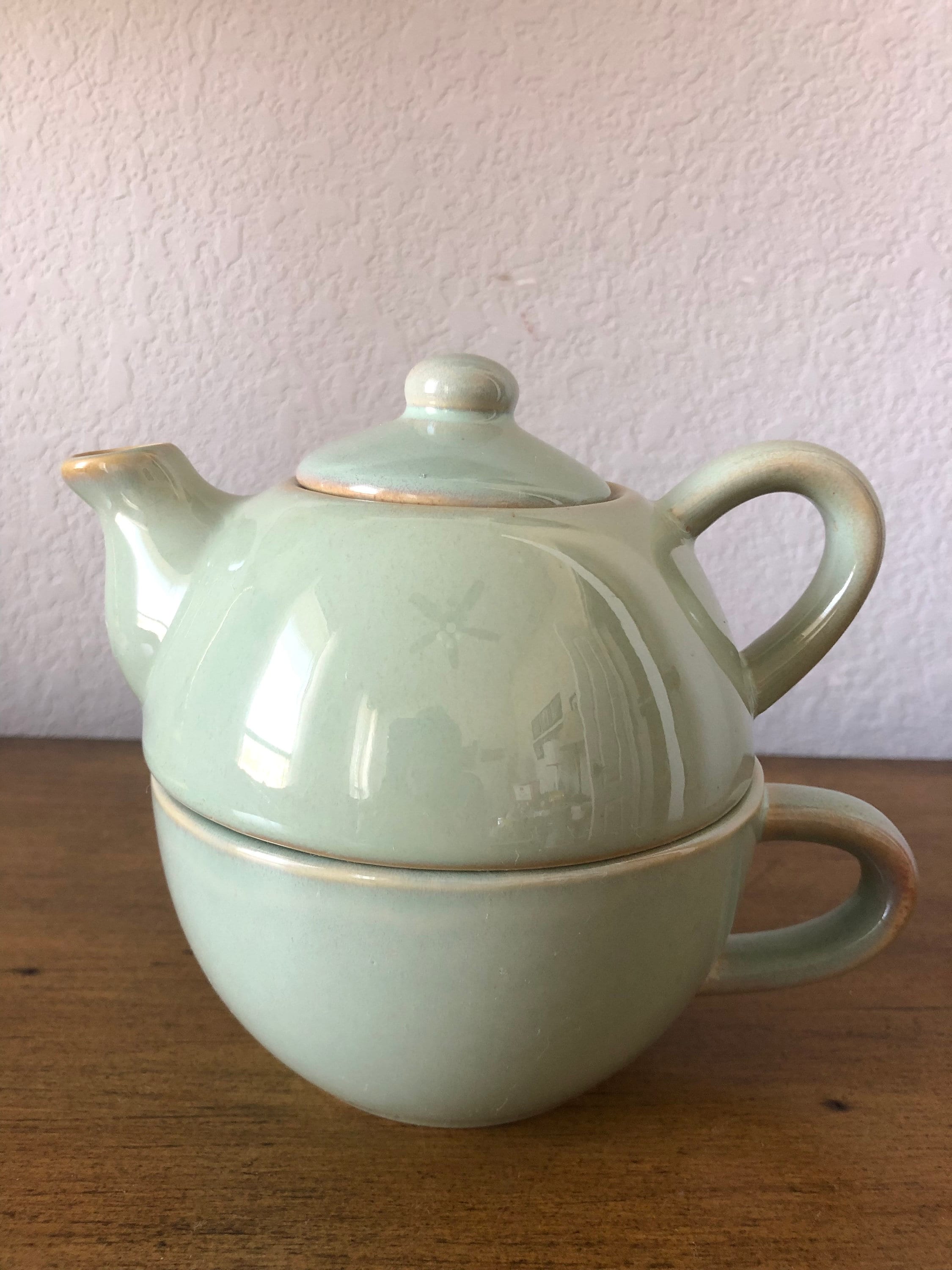 Pier 1 Imports China Tea for One Set Green Stoneware Etsy