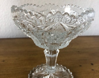 Antique Cut Glass Compote Tall Footed Dish