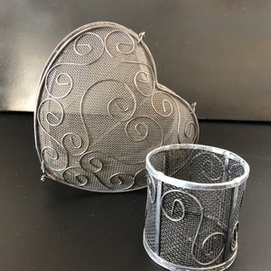 Vintage Heart Shaped Jewelry Box/Wire Cage and Trinket Box