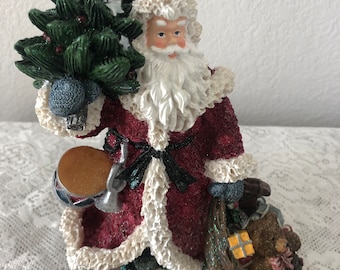 Vintage Home Interior Santa Claus with Full Bag of Gifts Caring a Christmas Tree