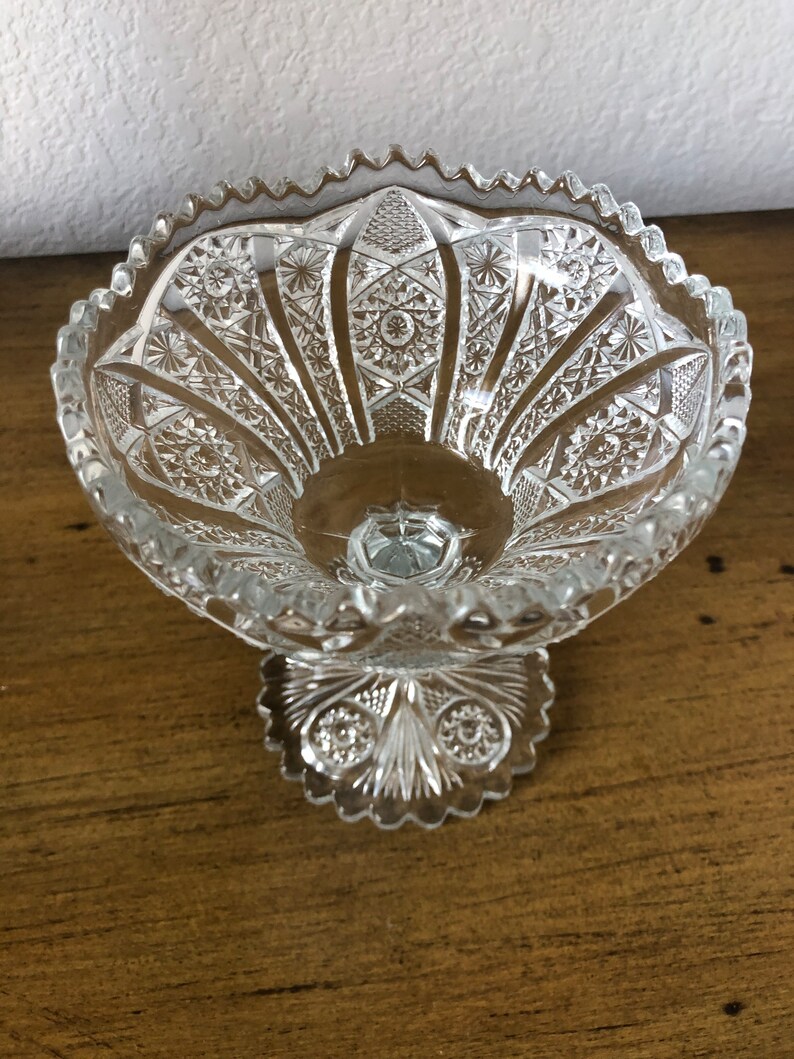 Antique Cut Glass Compote Tall Footed Dish image 6