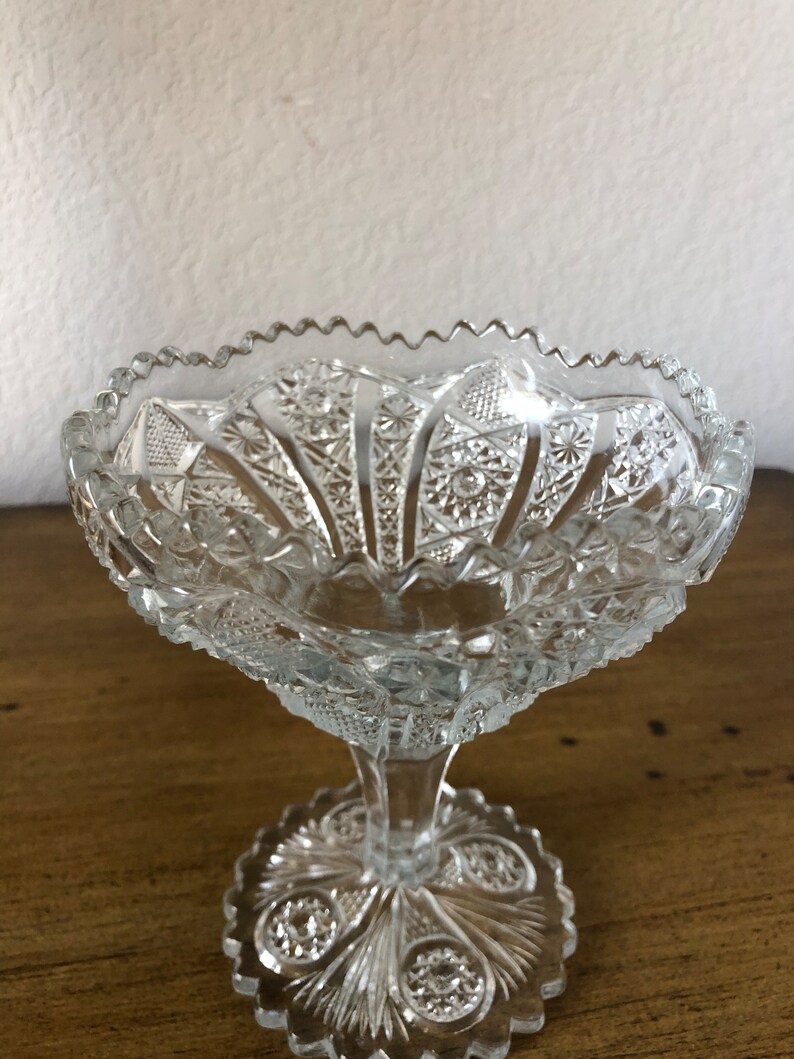 Antique Cut Glass Compote Tall Footed Dish image 9