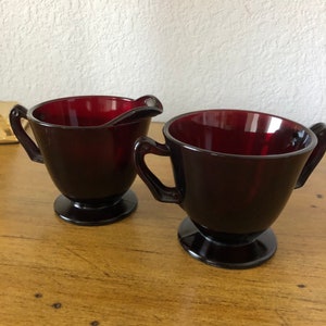 Vintage Sugar and Creamer Set Ruby Red Anchor Hocking Glass