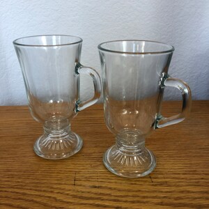 Set of Two Clear Glass Irish Coffee Mugs 8 ounces